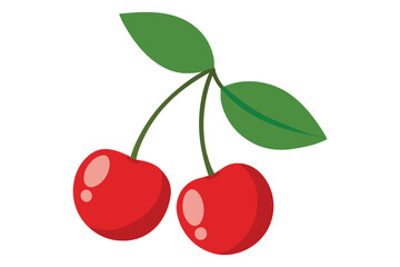 fresh delicious cherries with leaves vector illustration