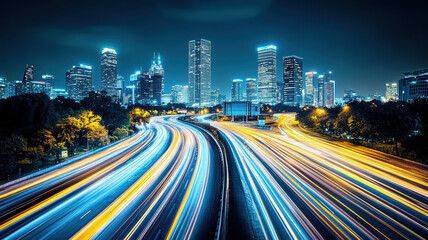 Fototapeta premium Nighttime cityscape with glowing windows