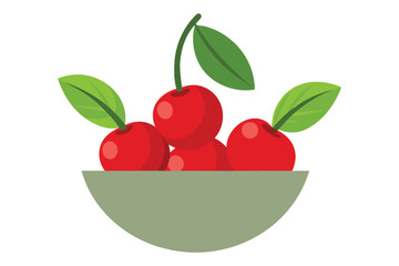 3d red cherry with leaves vector illustration with white background