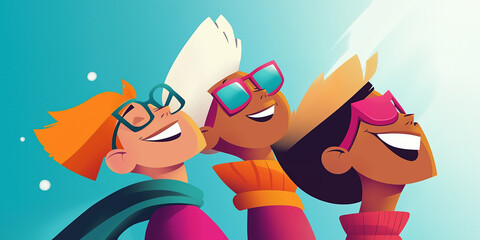 Joyful School Children in a Festive New Year Event