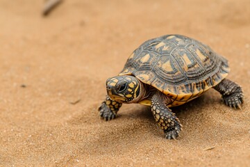 Obraz premium Tortoise on Sandy Terrain: A Close-Up Encounter with Nature