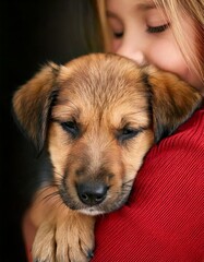 enfant faisant un câlin à son chien, tendresse