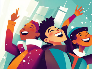 Snow Day Fun: School Children Celebrating Winter Joy