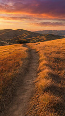 sunset in the dry desert mountain path