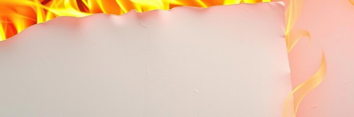 Fototapeta premium Burning paper edge with yellow and orange flames on black background, close-up, burning