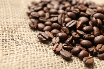 Coffee beans on burlap