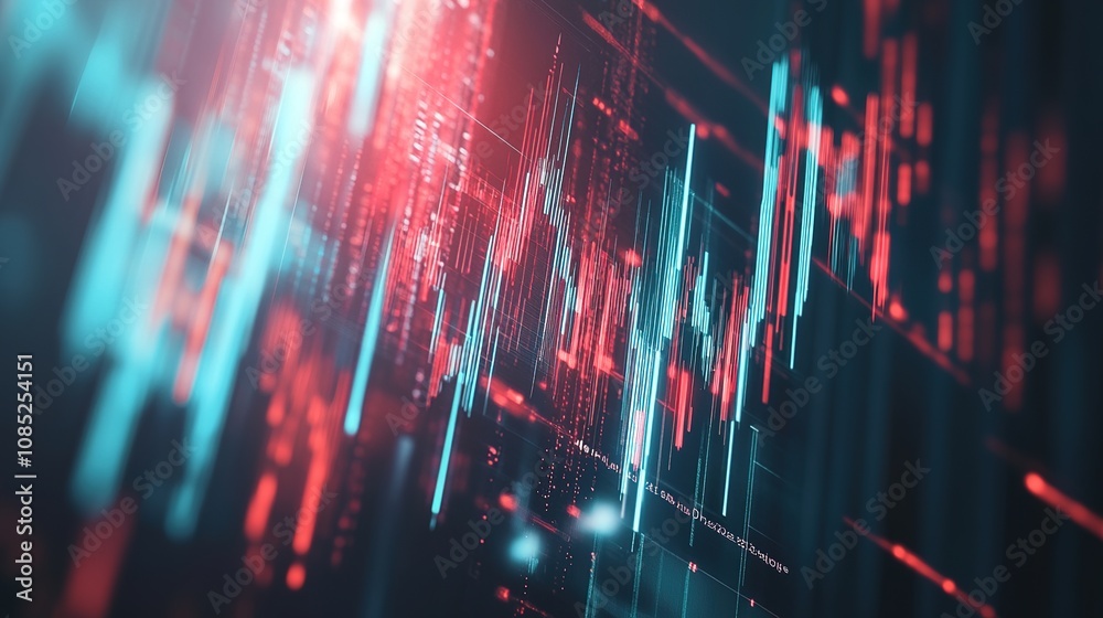 Poster abstract digital visualization of technology with vibrant red and blue light patterns representing d