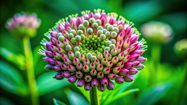 Close-up of a sprint flower's intricate details, showcasing its unique shape and texture, surrounded by lush green foliage, sprint flower, botanical, outdoors, nature, flower detail