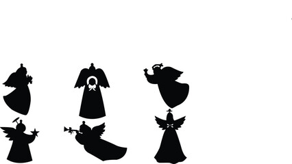 Christmas angels in flying posses in white background,Angels with wings icons,Holy angel signs