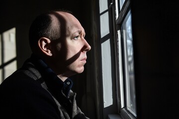 Contemplation Through the Window: A Moment of Reflection in Shadows