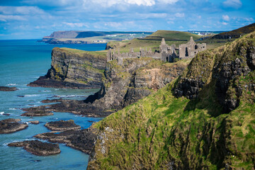 Dunluce Castle, County Antrim, Ireland for travel in Europe concept.