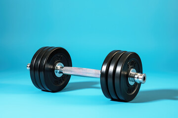 Naklejka premium generated Illustration dumbbell against blue background