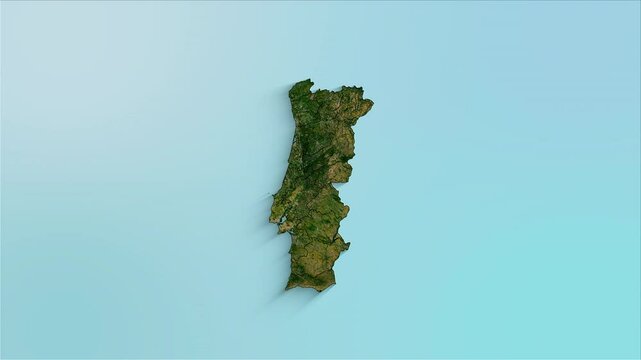Portugal animated map showing regions forming the country with a physical map background and a chroma key alpha channel.