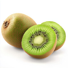Fototapeta premium Fresh kiwi fruit, perfectly sliced to reveal bright green flesh with seeds, showcasing its vibrant color and texture. Ideal for healthy snacks or desserts