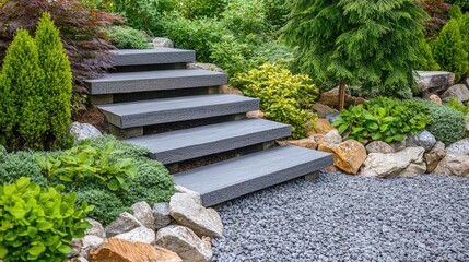 Stone Steps and Landscaping in a Backyard