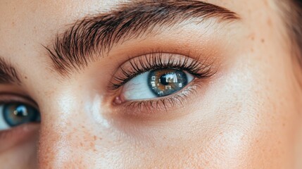 Obraz premium Close-Up of a Woman's Blue Eye with Long Eyelashes, Mesmerizing Gaze