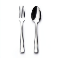 shiny silver fork and spoon set with polished finish, perfect for elegant dining. This sleek cutlery adds touch of sophistication to any table setting