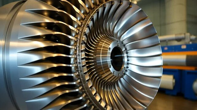 A detailed shot of an airplane maintenance technician examining an engine turbine, emphasizing the technical skills required for jet engine repair