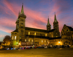 Naklejka premium Bamberg Cathedral at night Upper Franconia, Bavaria, Germany, Europe