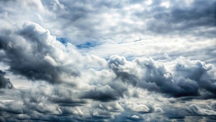 Light gray cloudy day with low hanging stratus clouds and scattered cirrus threads, atmospheric, foggy