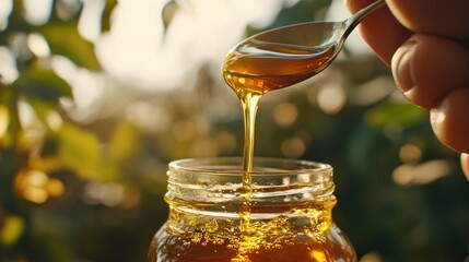 Pouring Honey Into Jar