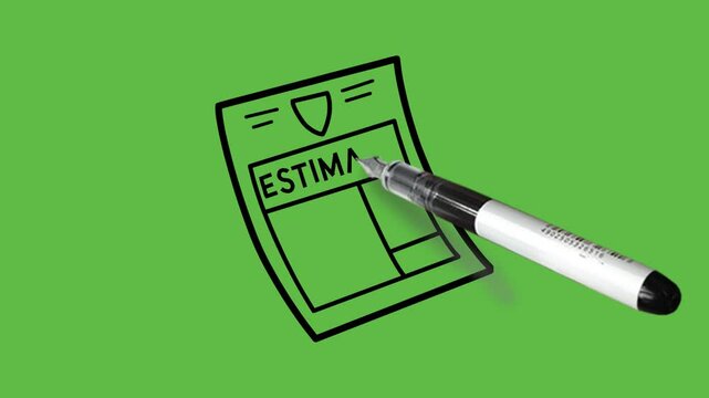 draw rectangle shape paper written rough ESTIMATE on it with black outline on abstract green screen background   
