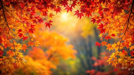Nature's canvas is painted with vibrant shades of red, orange, and yellow as leaves change color and flutter to the ground, tree branches, fall foliage, autumn season, deciduous trees, natural scenery
