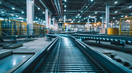Fototapeta premium Perspective View of an Advanced Industrial Conveyor System