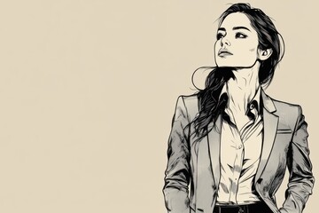 Elegant woman in minimalistic art with stylish suit for fashion and design concepts