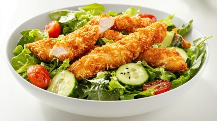 Fototapeta premium Chicken Tenders Salad with Cucumber and Tomatoes
