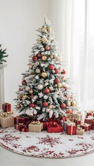 Festive Christmas Tree Decorated With Red And Gold Ornaments