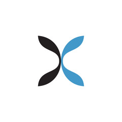 An abstract logo design featuring two overlapping curved shapes forming the letter 