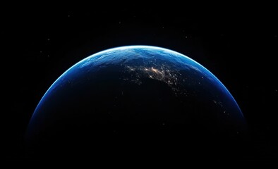 Fototapeta premium Stunning View of Earth from Space at Night, Showcasing Vibrant City Lights and the Beautiful Curvature of the Planet Against a Dark Background