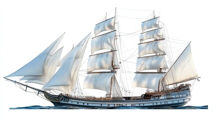 Fototapeta premium Stunning Sailing Galleon Poster: Embrace Nautical Elegance with Detailed Hull & Deck Carvings on a Classic Historical Ship Design Against an Isolated Ocean Background