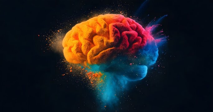 Colorful Brain Exploding In A Powder Cloud