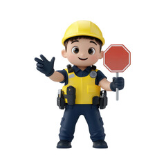 3D officer holding some signs on transparent background