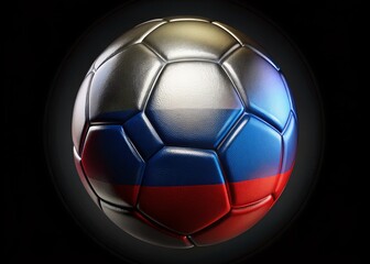 Fototapeta premium 3D Football Ball Russia Flag Black Metallic Aerial Photography