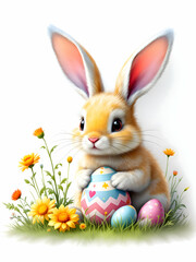 Easter fluffy bunny isolated on white background