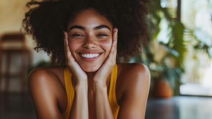 a smiling person naturally with a blurred background