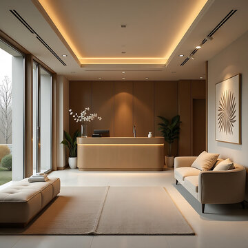 Wellness center interior at hotel with reception area.