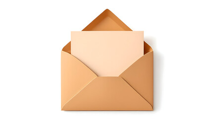 Opened envelope with blank paper isolated on white