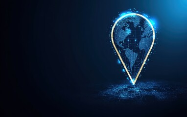 Digital Global Location Pin with Network Connections and Earth Map Visualization in a Dark Futuristic Background Representing World Connectivity and Technology
