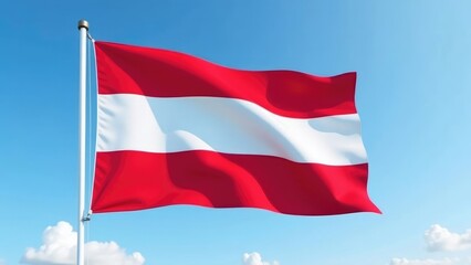 The Austrian flag waves on a bright sunny day. Concept of Austrian national pride and identity.