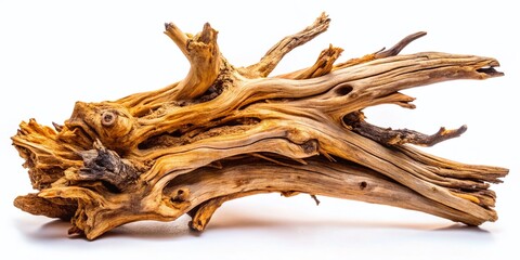 Fototapeta premium Closeup Dry Driftwood Branch, White Background, Portrait Photography