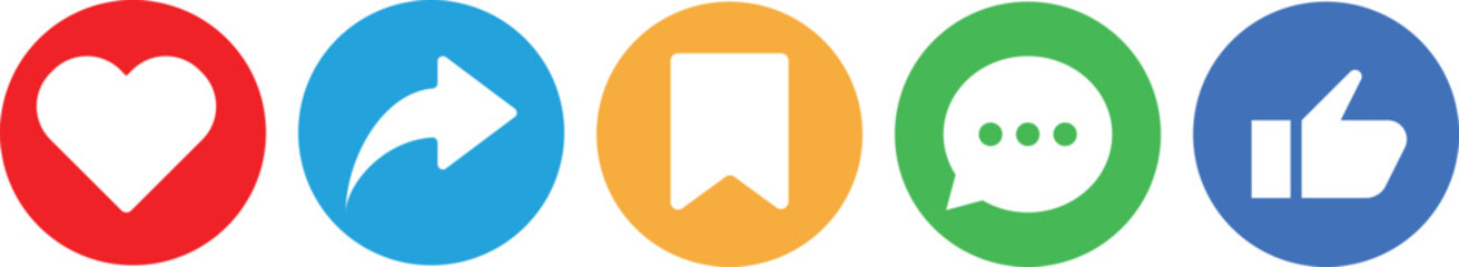 Fototapeta premium like, Share, comment and love icon button, Social media notification icons 