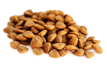 Dry food for cats or dogs on a white background