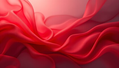 Obraz premium Abstract background featuring semi-transparent red silk fabric with flowing drapery and soft, elegant texture. Red unusual background with subtle rays of light