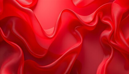 Fototapeta premium Abstract background featuring semi-transparent red silk fabric with flowing drapery and soft, elegant texture. Red unusual background with subtle rays of light