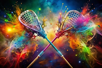 Double Exposure Lacrosse Sticks, Sport Art, Abstract Design