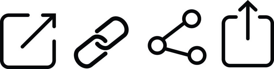 Icon set of links. Link, share link, external link black vector icon set. Redirecting links button. Web UI design. Isolated URL signs